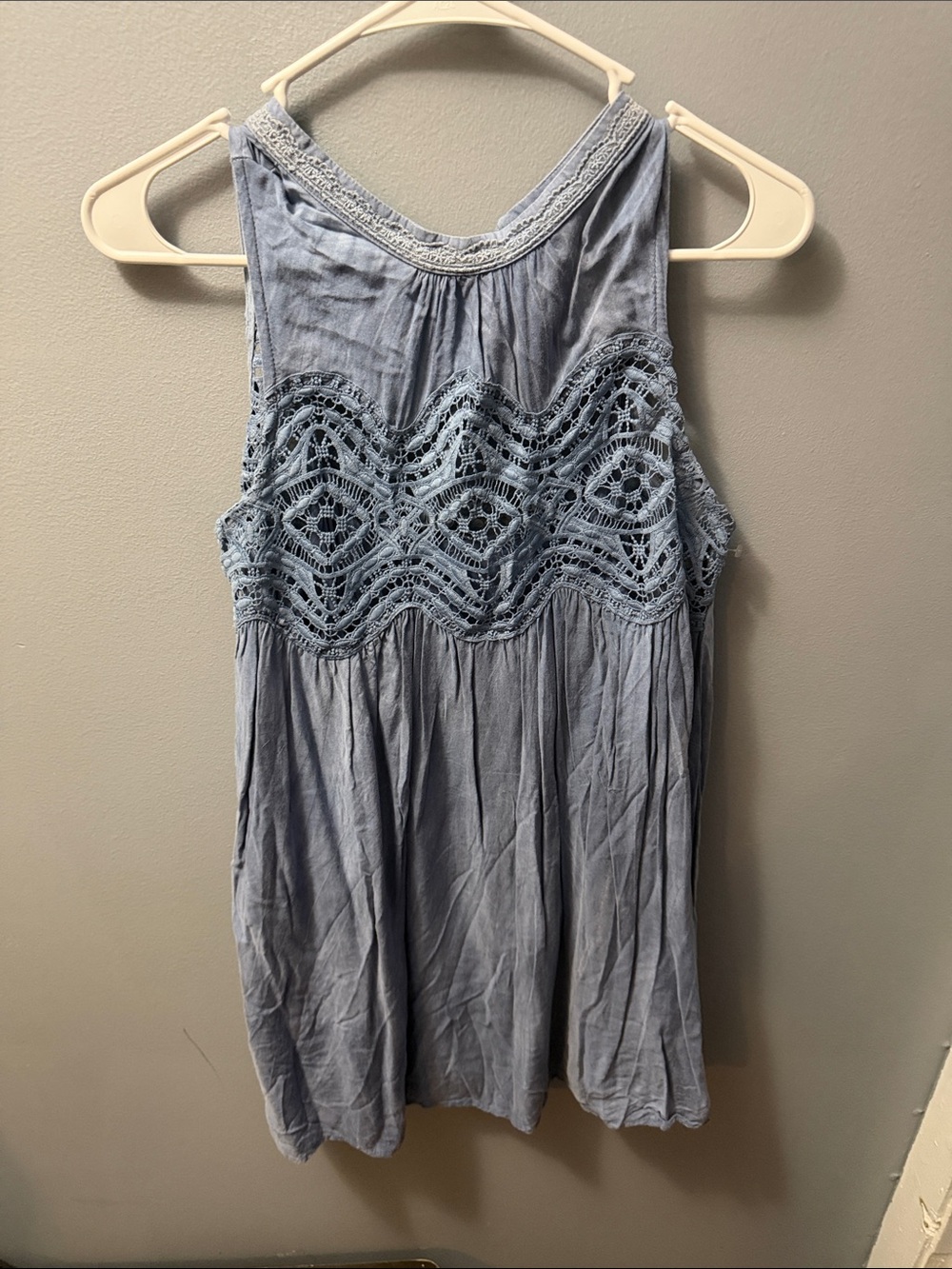 Dance & Marvel Light Blue Crochet Yoke Dress
